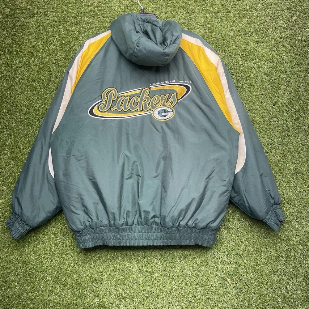 Vintage Green Bay Packers Puffer Jacket Mens Large Logo 7 NFL Football Zip Up